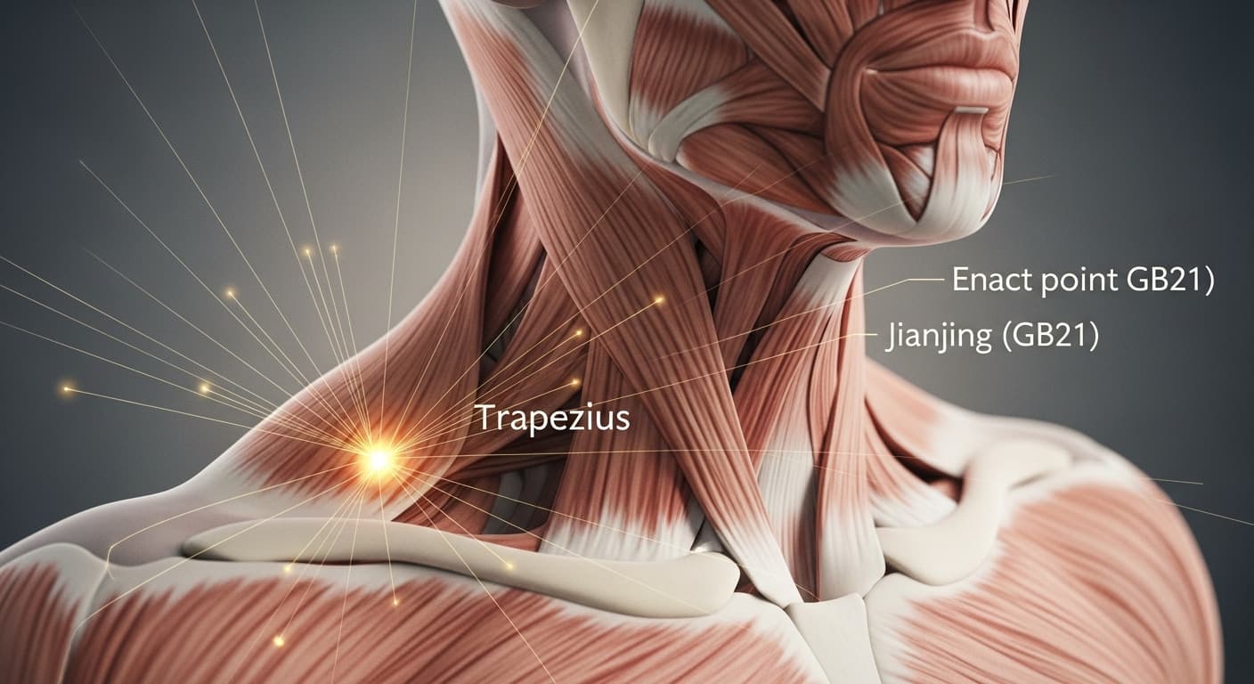 어깨가 돌덩이처럼 뭉쳤을 때 풀어주는 견정혈 - 전통의 지혜